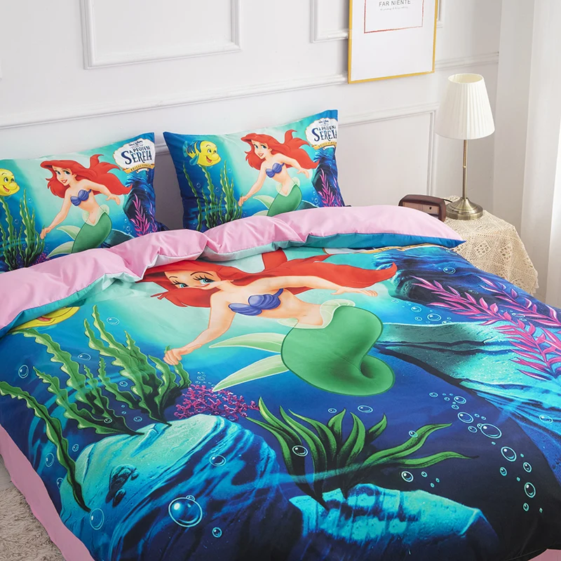 Disney Зеленый Русалка Ариэль шлифовальный летний комплект постельного белья для