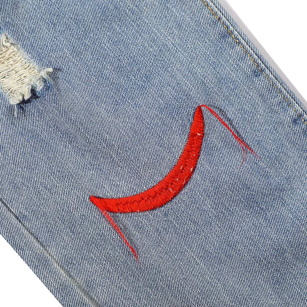 2021 Chic Hole Ripped Embroidery Retro Washed Men Baggy Jeans Trousers Rough Edges Hip Hop Straight Denim Pants Pantaloni Uomo