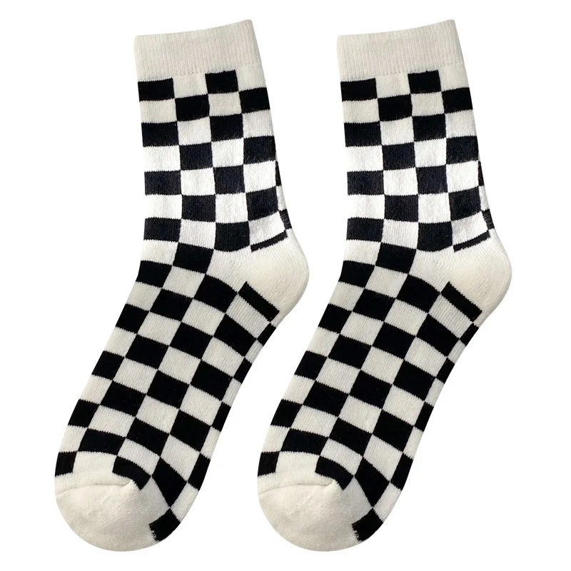 5Pairs/lot New Witner Thick Warm Wool Women Checkerboard Socks Geometric Checkered Socks  Hip Hop Cotton Unisex Towel Socks