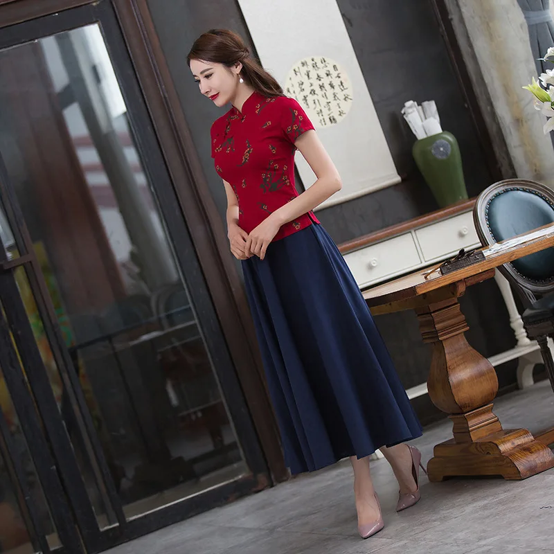 

2020 Chinese Traditional Clothing For Women Girls Elegant Fashion Vintage Retro Cheongsam Top Floral Pattern Prited Qiapao Top