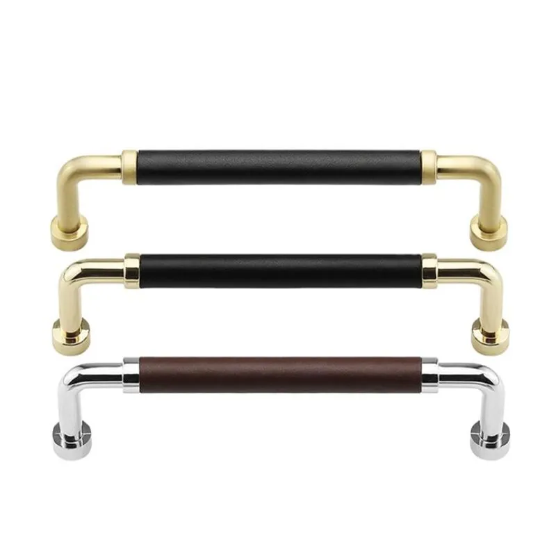 

Новый дизайн 2020, алюминиевые кухонные шкафы с рукояткой North европейская мебель, стильная булавка с коричневой кожаной ручкой