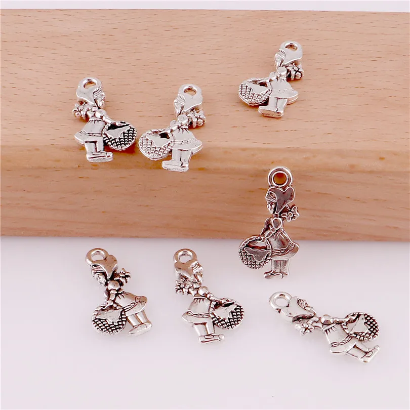 30 шт. подвески милая маленькая девочка 11x22 мм тибетские посеребренные Подвески