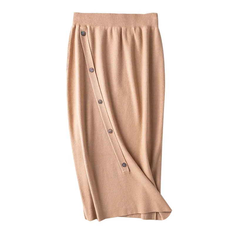 

2020 Korean Style New Autumn Winter Knitted Midi Skirts Soild Color Women Fashion High Waist Office Ladies Casual Sweater