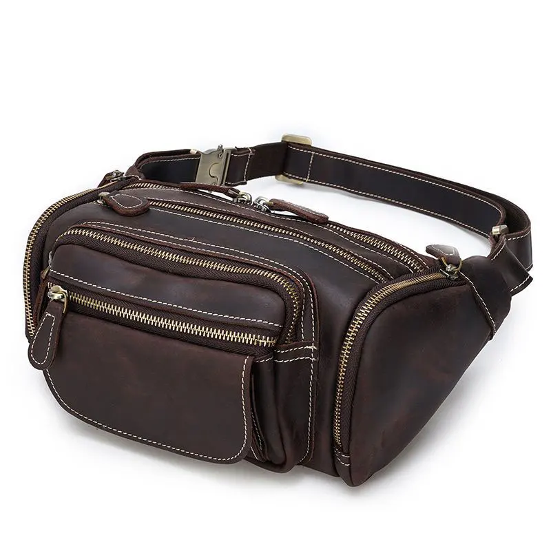 Luufan Men Genuine Leather Travel Bag Waist Bag Crossbody Bag Fanny Pack Belt Bag Travel Large Capacity Messenger Shoulder Bag
