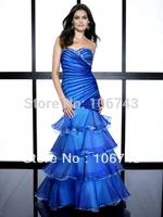 free shipping 2015 blue mermaid best seller new style sexy brides maid custom vestido tiered cross sweetheart long prom dress