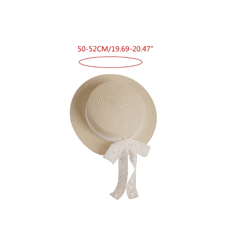 

Toddler Kids Woven Straw Sun Hat with Lace Ribbon Bow Floppy Sunscreen Beach Cap