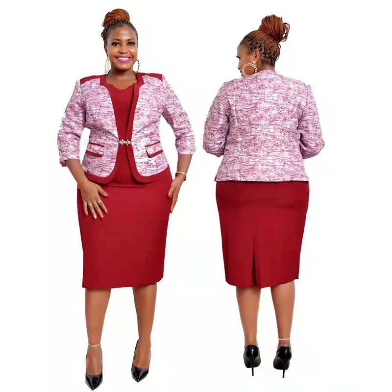 

2 Piece Set African Dresses For Women 2021New Dashiki Fashion Print Jacket Tops+ Dress Suit Plus Size Party Lady African Clothes