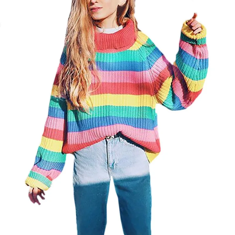 Повседневный Дикий сладкий стиль Осень Новый 2019 женский свитер красочный
