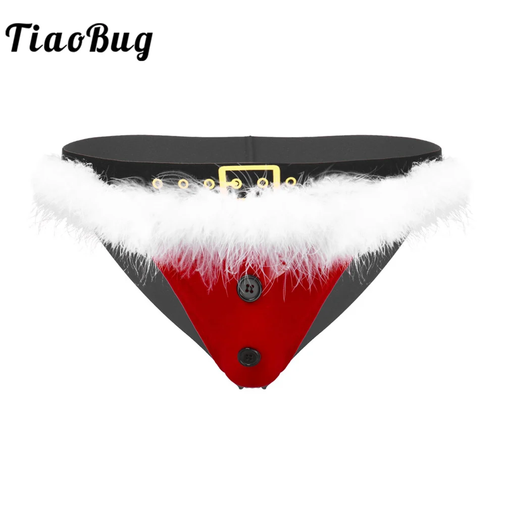 

TiaoBug Мужское нижнее белье, мягкие бархатные с низкой посадкой, открытые ягодицы, рождественские трусики, костюмы Санты, бандаж, стринги, рожд...