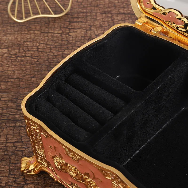 Creative Rectangular Jewelry Storage Box With Mirror European-style Finish Organizer Jewelry Decorative Ring Necklace Bracelet
