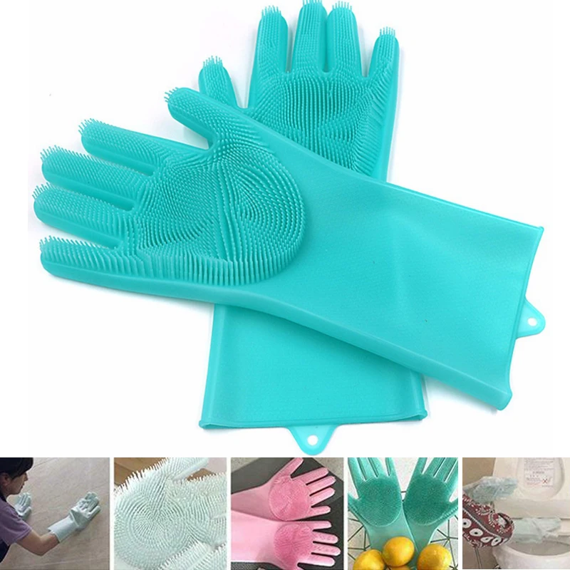 

1Pcs Silicone Dishwashing Gloves with Cleaning Brush Kitchen Housekeeping Washing Gloves 100% Food Grade Cleaning Gloves