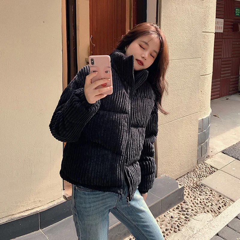 

2021 Autumn Winter New Woman Corduroy Short Jacket Female Loose Coats Ladies Casual Bread Warm Oversize Coat Thick Parkas A93