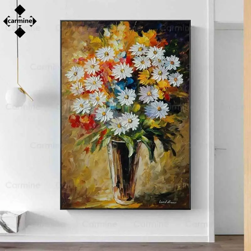 

Daisy Oil Painting Print Poster On Canvas Flower Wall Art Painting Abstract Picture for Living Room Bedroom Decoration Frameless