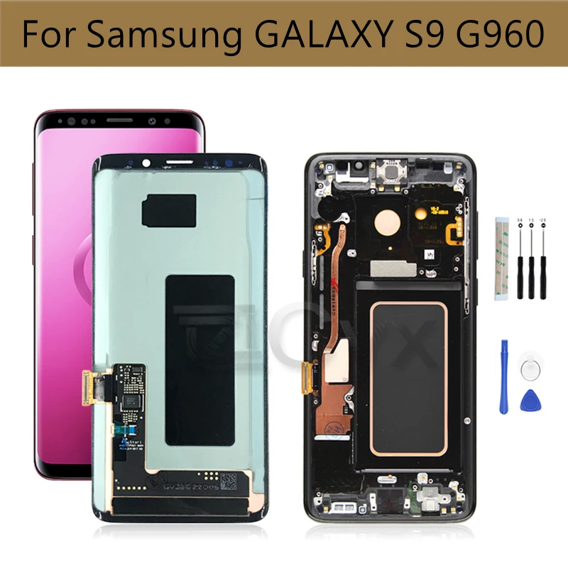 

ЖК-дисплей с ожогом теней S9 для Samsung Galaxy S9, ЖК-дисплей, сенсорный экран G960F G960, ЖК-дигитайзер в сборе с заменой рамки