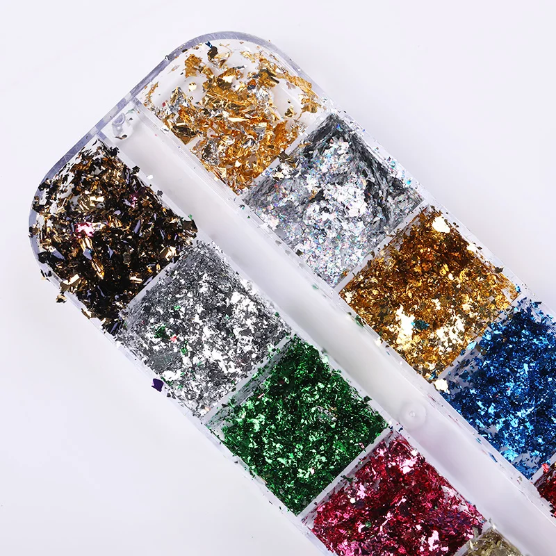 Золотая фольга блестки для ногтей 12 цветов металлический порошок алюминиевые
