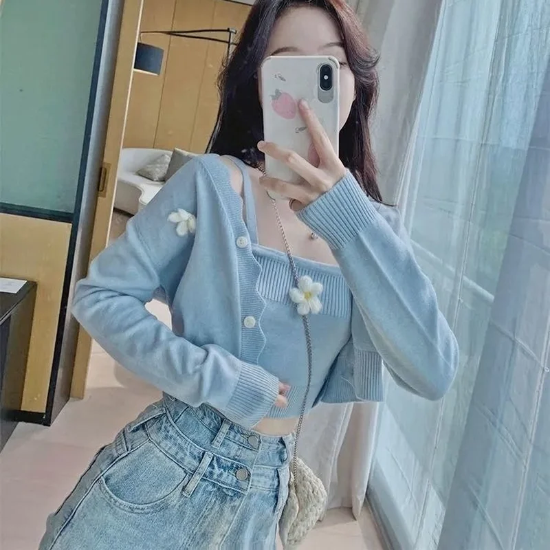 Кардиган милый цветочный весенний женский облегающий укороченный кардиган в