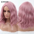 EMMOR Средний естественная волна Синтетический розовый цвет парики с боковой челкой для Для женщин Косплэй вечерние Лолита парик для волос