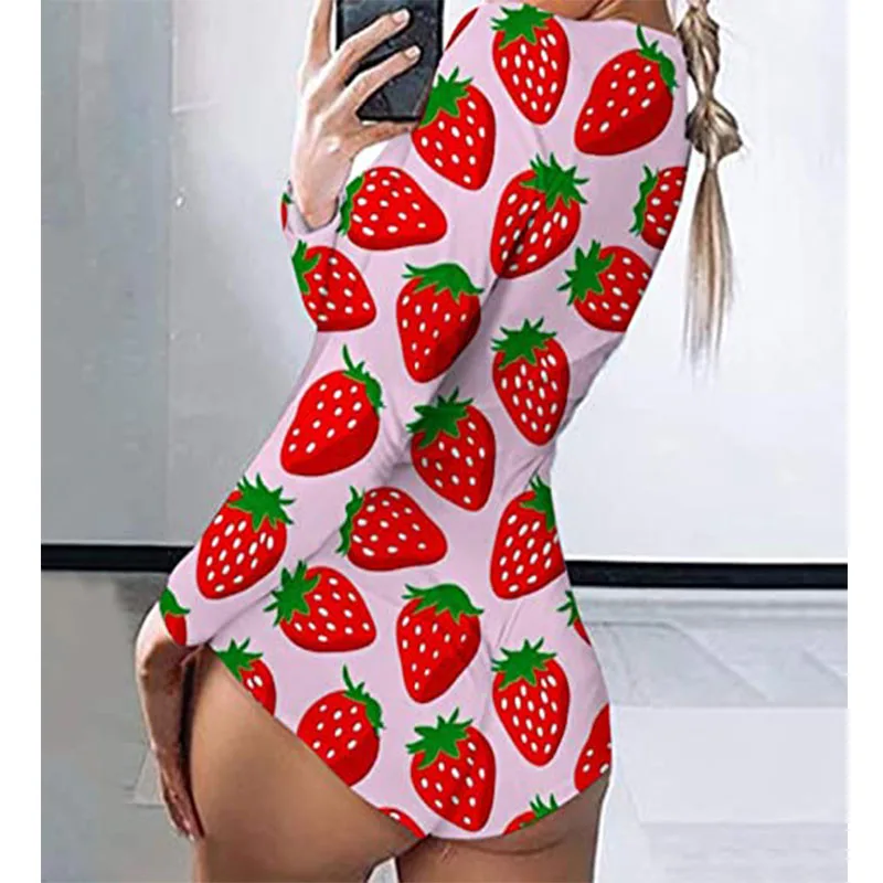 

New Sexy Women Deep V-neck Bodycon Sleepwear Button Jumpsuit Shorts Romper Bodysuit Leotard Long Sleeve Print Buttons Bodysuit
