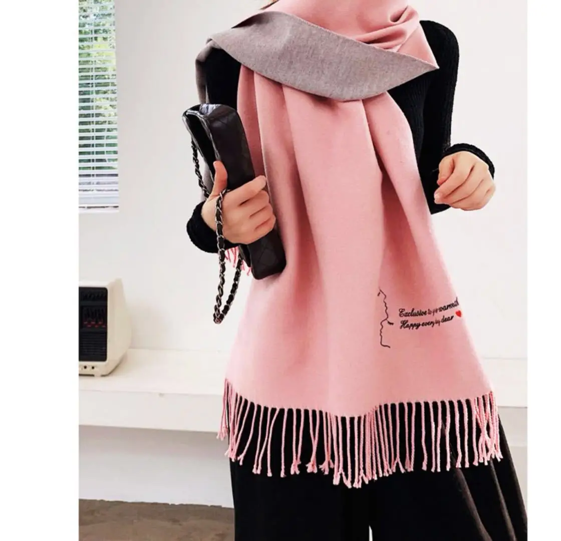 

2020 Korean autumn and winter cashmere like women's scarf fashion long letter thickened warm shawl with tassel temperament scarf
