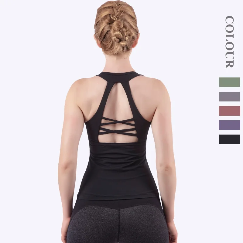 

New Sport Backless Tank Women Sleevless Workout Fitness Gym Quick Dry Running Jogger Vest Yaga Padded Tops Camisole Plus Size