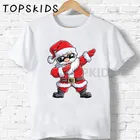 Детские футболки с рисунком Санты Dabbing на Рождество, Забавная детская одежда для мальчиков и девочек, Детская футболка с коротким рукавом, подарок