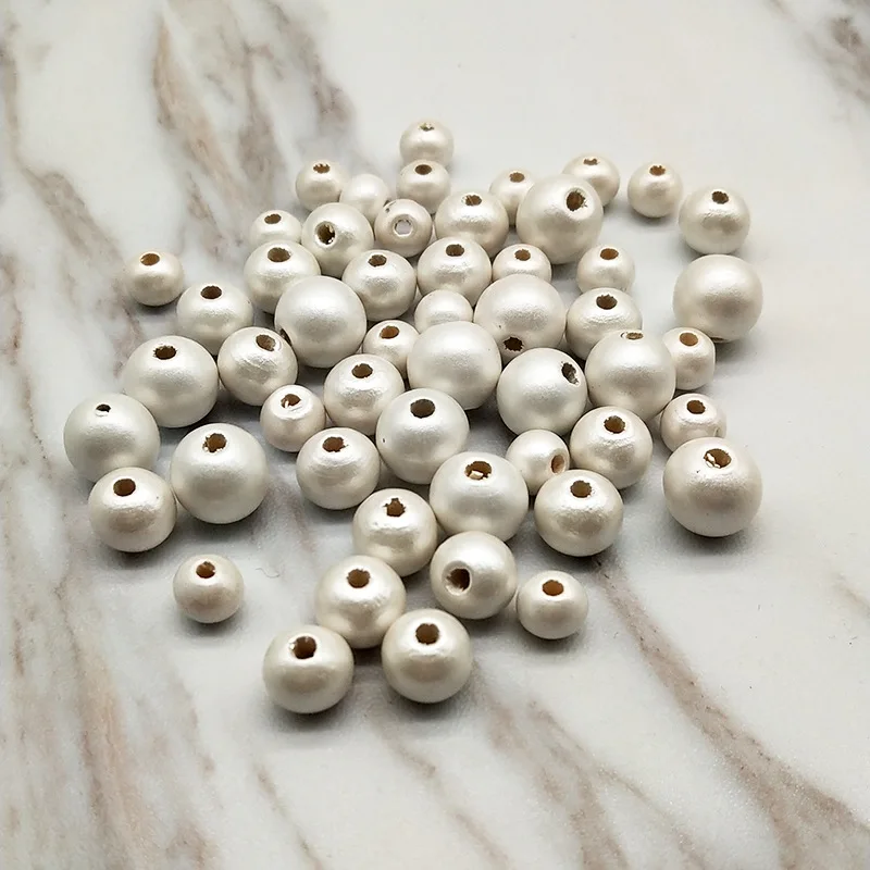 Pearl White DIY 100 шт деревянные бусины Круглые бусины для изготовления ювелирных изделий из натурального дерева 8 мм/10 мм/12 мм посеребренные бусины стиль - Цвет: Pearl White