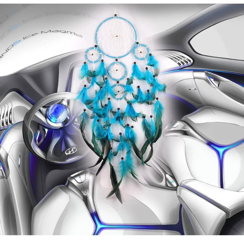 Голубой Ловец снов в индийском стиле с пятью кольцами оригинальное украшение