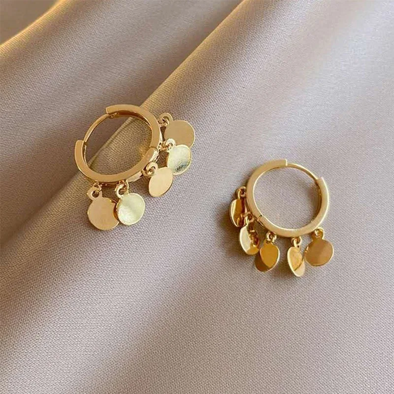 

VENTFILLE 925 Sterling Silver Hoop Earrings for Women New Trendy Elegant Sequins Tassel Party Jewelry Ears Buckle