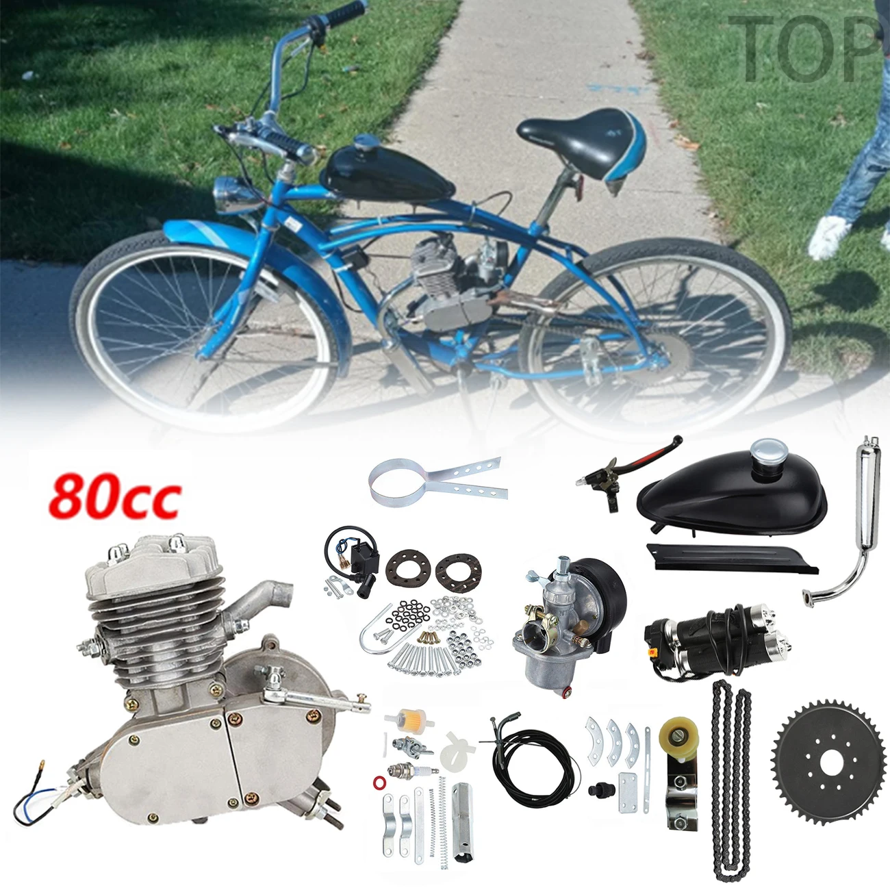 

Велосипед 80 куб. См, 2 такта, газовая лампа, одноцилиндровый велосипед с воздушным охлаждением, ручная сушка, сделай сам, моторизованный вело...