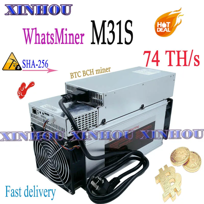 Майнер Asic WhatsMiner M31S 74T Bitcon BTC BCH с блоком питания лучше чем S9 M30S M21S M20S S19 T19 S17 T17 T17e S17e T3