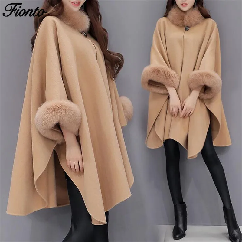 FIONTO Женское шерстяное пальто осень и зима воротник из лисьего меха средней длины