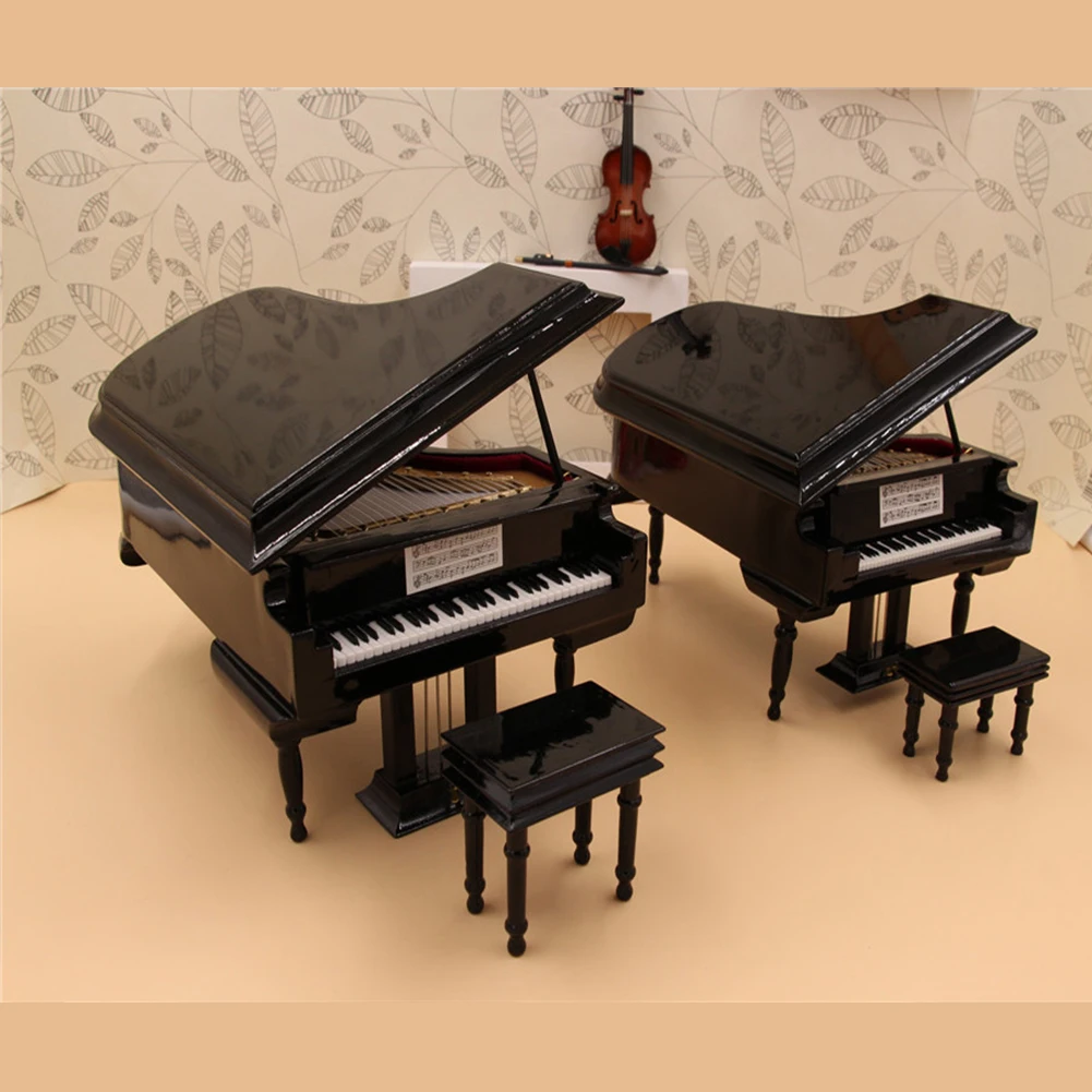 

Miniature Grand Piano Model Assembly Replica Mini Piano with Stool Musical Instrument Collection Decorative Ornaments Display