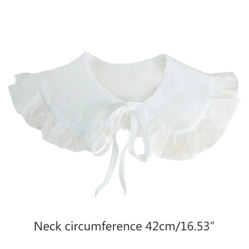 

White Shawl Doll False Fake Collar for Women Girls Ruffled Trim Detachable Half Shirt Lapel Blouse Lace-Up Bandage Scarf M6CD