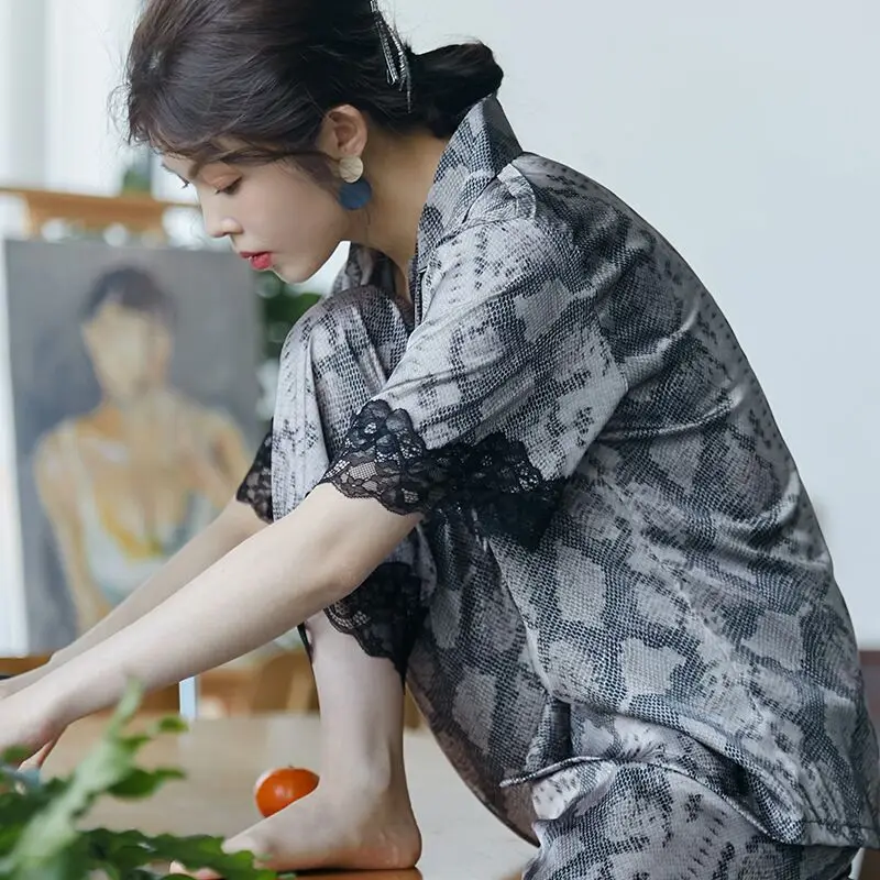 Сексуальные кружевные шелковые пижамы с серпантином для женщин 2 предмета