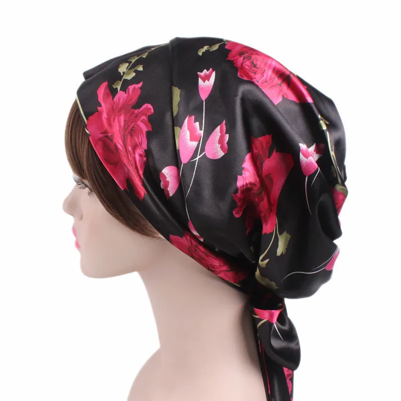 

New Women Silk Satin Night Sleeping Cap Head Wrap Bowknot Turban Pre Tied Fitted Bandana Chemo Cap Nightcap Hair Loss Patients