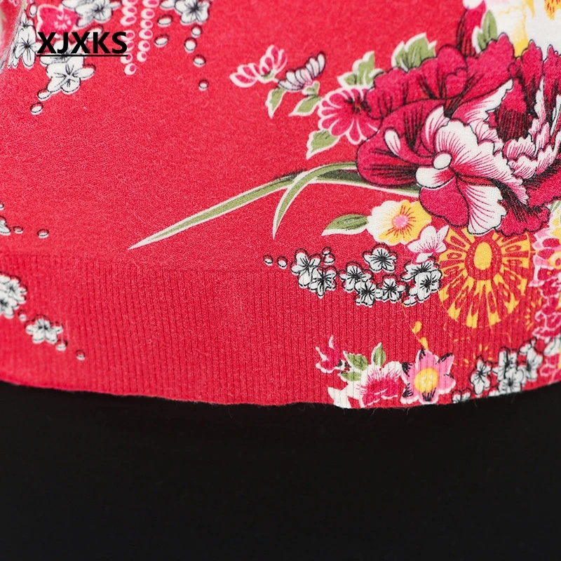 XJXKS Sweater Women 2020 Autumn Winter Plus Size Jumper New Flower Printed Loose Pullover Knitted Sweaters | Женская одежда