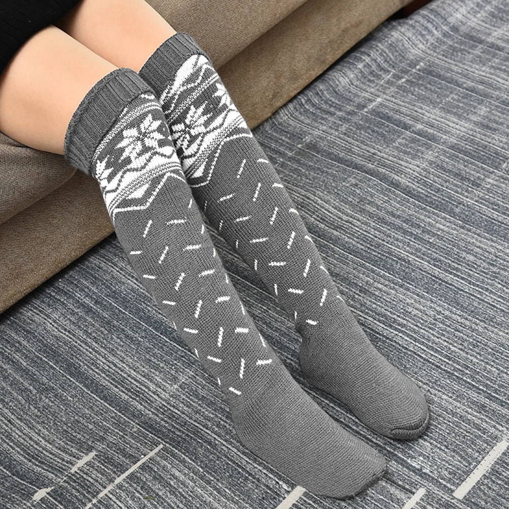 Милые осенние длинные чулки для девочек женские Рождественские теплые вязаные