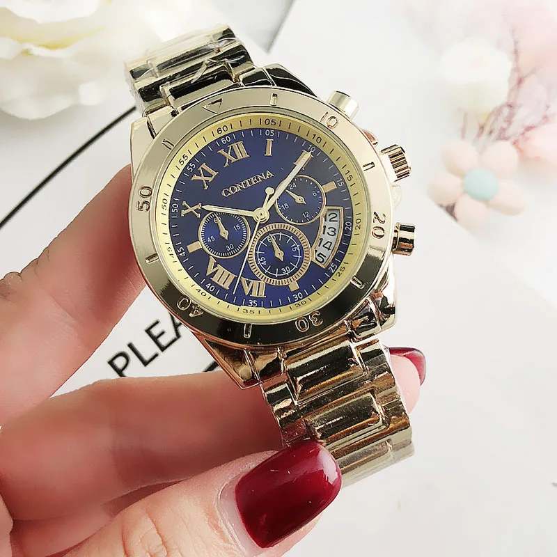 gold blue Новые женские часы знаменитые Роскошные брендовые Модные Кварцевые Золотые синие женские наручные часы Geneva дизайнерские Подарки для женщин - Цвет: gold blue