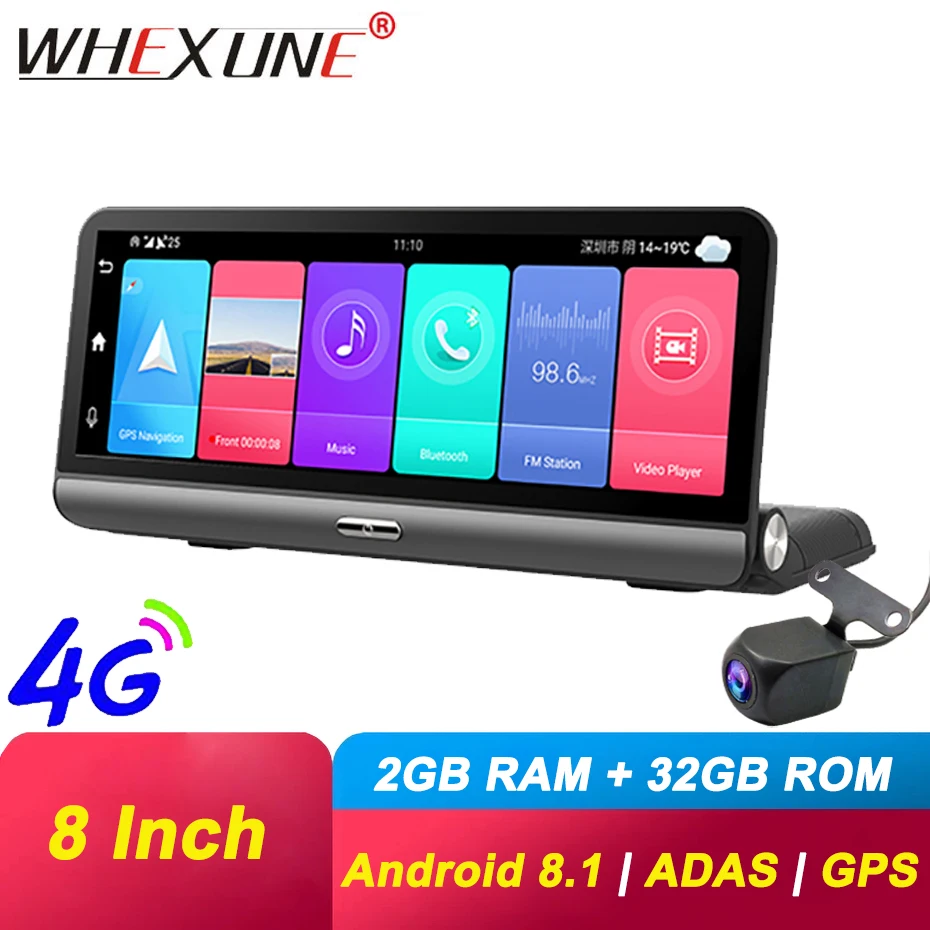 WHEXUNE 8 дюймов 4G ADAS Android автомобильный видеорегистратор Камера GPS навигации Full HD 1080P
