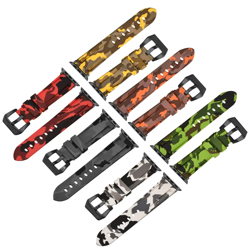Silicone Camouflage Watch Band for Apple Watchband 42/44/38/40/41/45mm Watch Strap Bracelet for iWatch Series 7 6 SE 5 4 3 2 1
