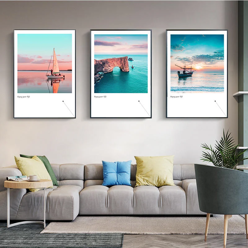 Скандинавский стиль морской природный пейзаж лодка скандинавские плакаты и