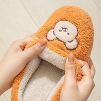 winter women indoor slippers cozy home cartoon bear warm shoes plush memory foam couple slides adult hairy cotton slippers unise