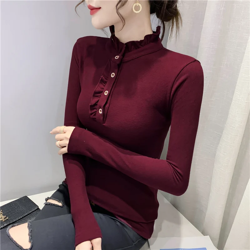 Утепленная двухсторонняя бархатная футболка с длинным рукавом волнистыми