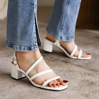 plus size 45 46 47 shoes for women 2021 summer new fashion open toe block heels solid sandals pink white apricot black footwear