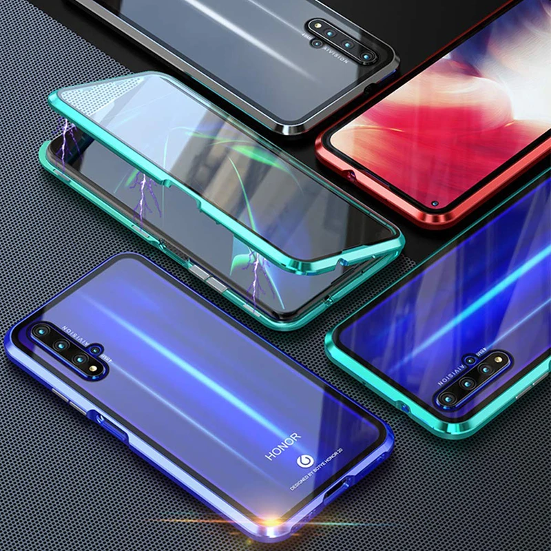 Роскошный Магнитный поглощающий металлический флип-кейс для huawei Honor 20 20i 20Pro Lite, чехол для телефона, двустороннее стекло Honor20 Pro i