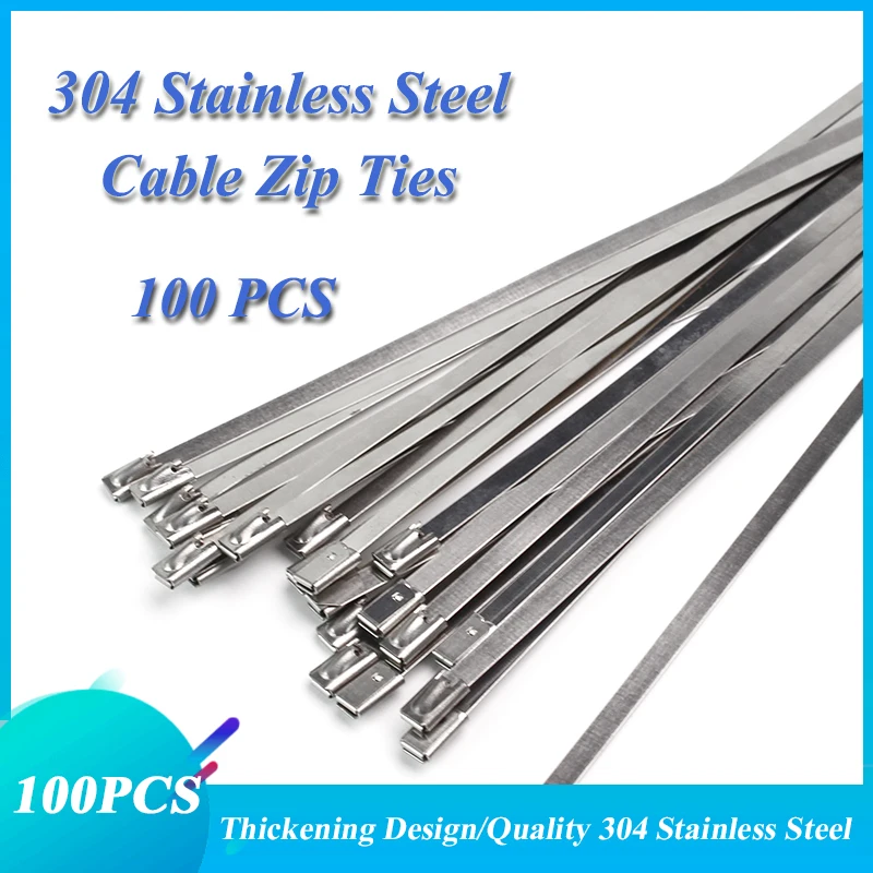 

100PCS Multi-Purpose Locking Cable Metal Zip Ties Stainless Steel Cable twist Ties Locking Metal Zip-Exhaust Wrap Coated