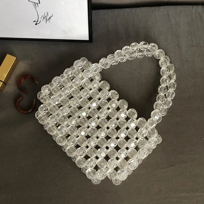 

pearls bag clear crystal beaded totes bag women mini small party handbag 2018 summer vintage luxury brand dropshipping wholesale