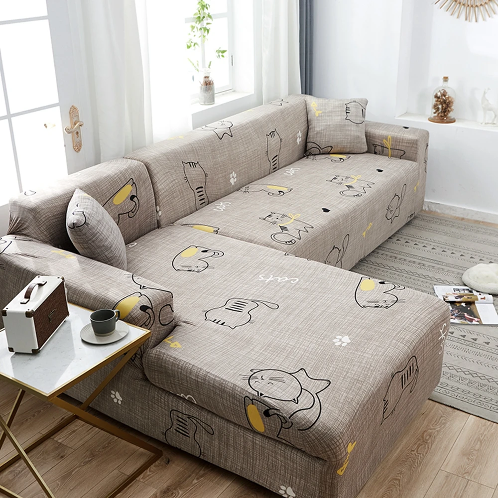 

Cartoon Cat L Shape Covers For Couch Stretch Sectional Corner Sofa Cover Chaise Longue Chair 2 3 Seater Extensible Elastic