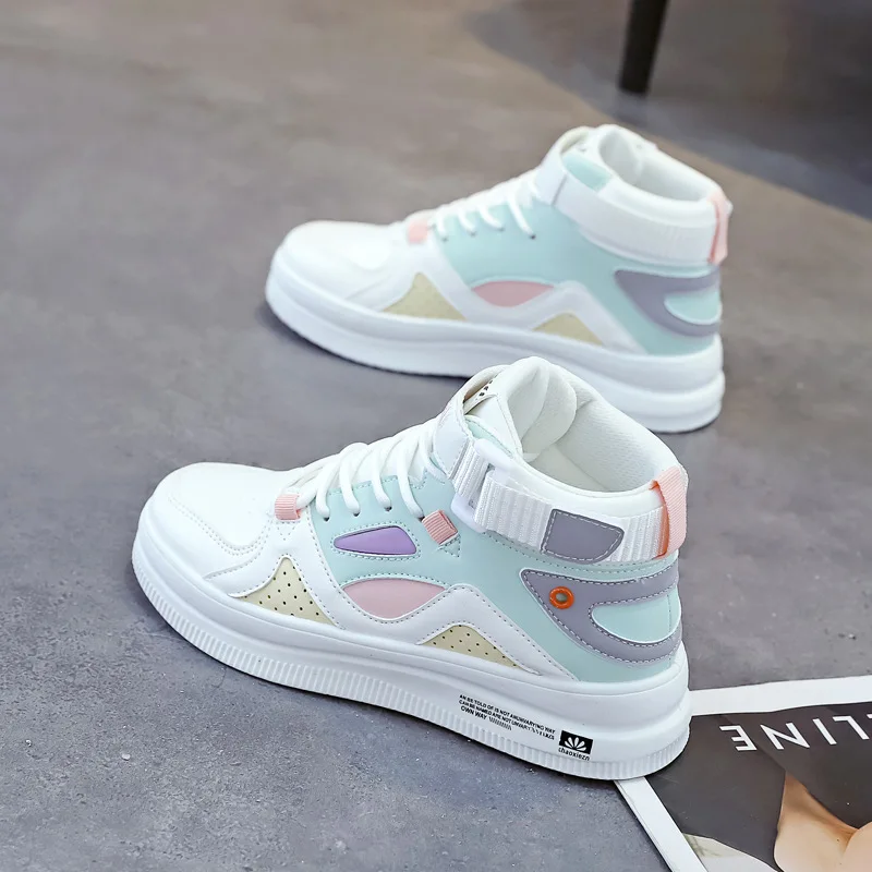 

Hot Sale High-top White Shoes Women's Shoes Autumn New Ins Tide Wild Casual Sports Shoes Women's Color Matching Shoes