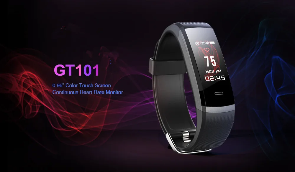Wearpai цветной экран Смарт-браслет GT101 Водонепроницаемый 24 часа монитор сердечного ритма фитнес-трекер Bluetooth Смарт-часы для спорта